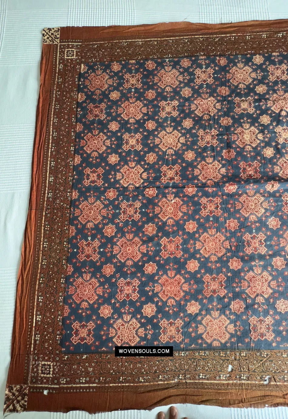 1865 Antique Cotton Indigo Block Printed Square Textile