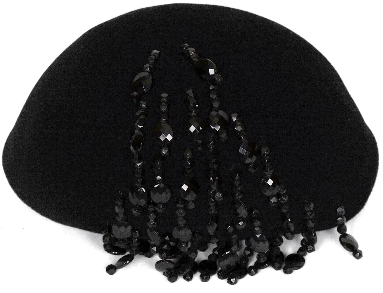 1960s Cloche Hat with Crystal Beads, Black Felt