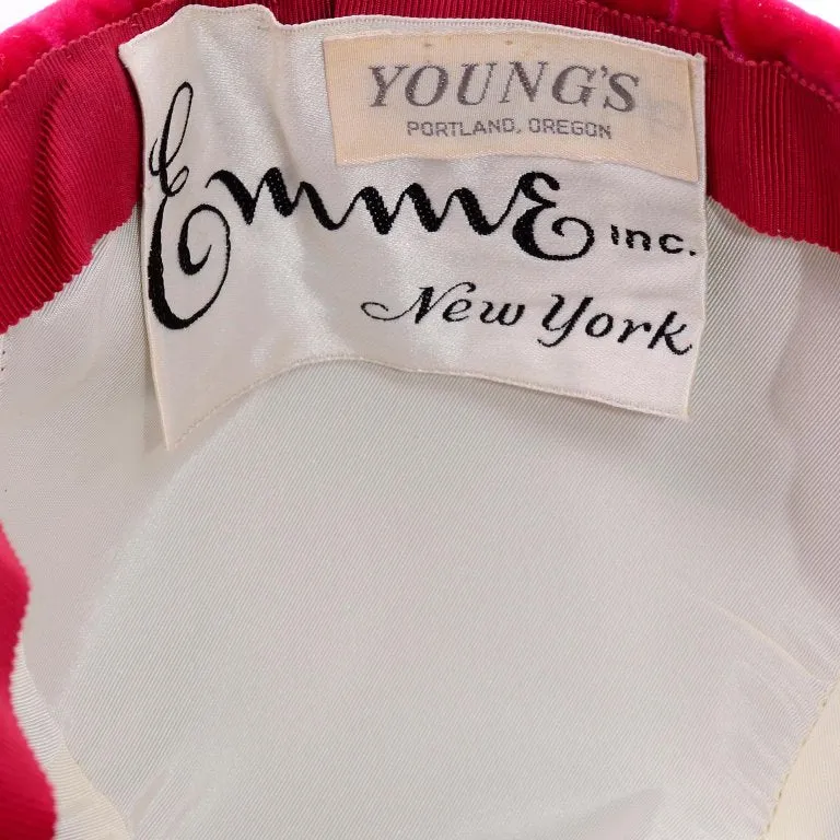 1960's Emme Hat in Raspberry Pink/Red Velvet Equestrian Riding Cap