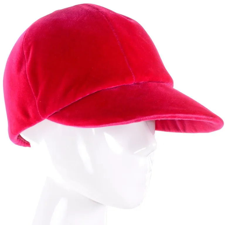 1960's Emme Hat in Raspberry Pink/Red Velvet Equestrian Riding Cap