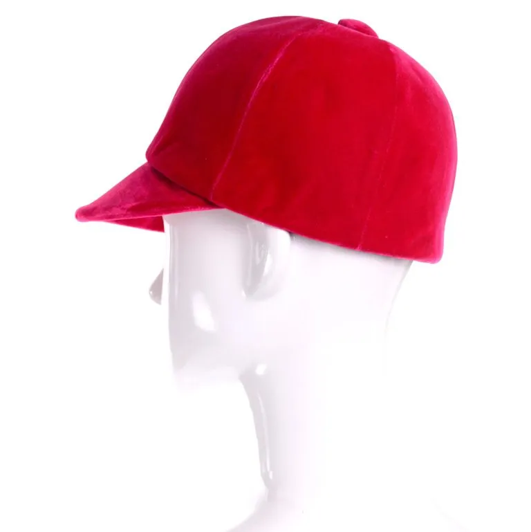 1960's Emme Hat in Raspberry Pink/Red Velvet Equestrian Riding Cap