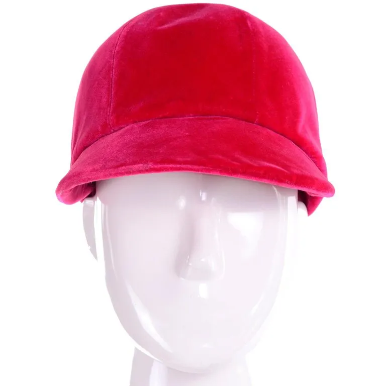 1960's Emme Hat in Raspberry Pink/Red Velvet Equestrian Riding Cap