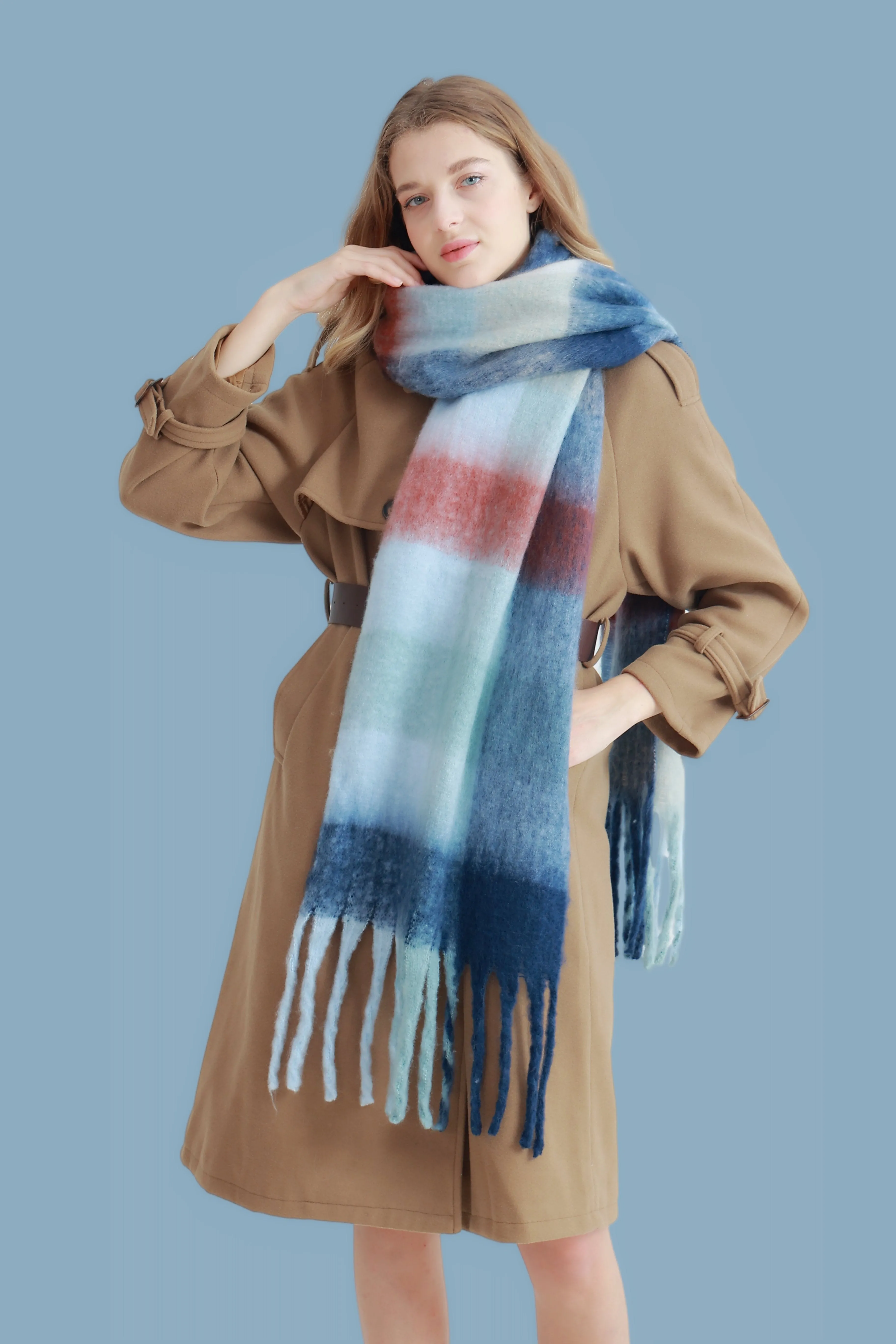 27 Colors-JC023301 Plaid Long Fringe Cozy Fuzzy Scarf