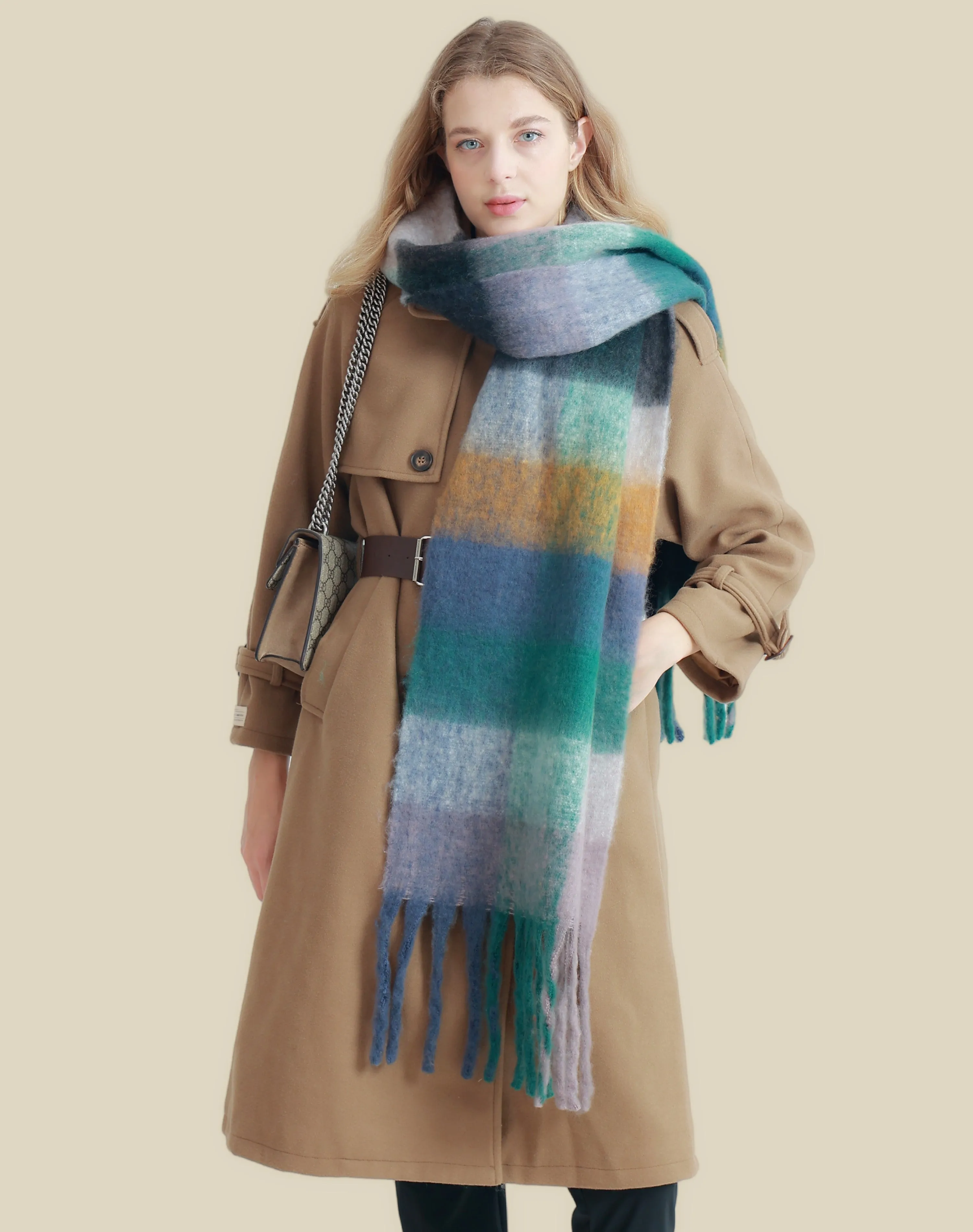 27 Colors-JC023301 Plaid Long Fringe Cozy Fuzzy Scarf