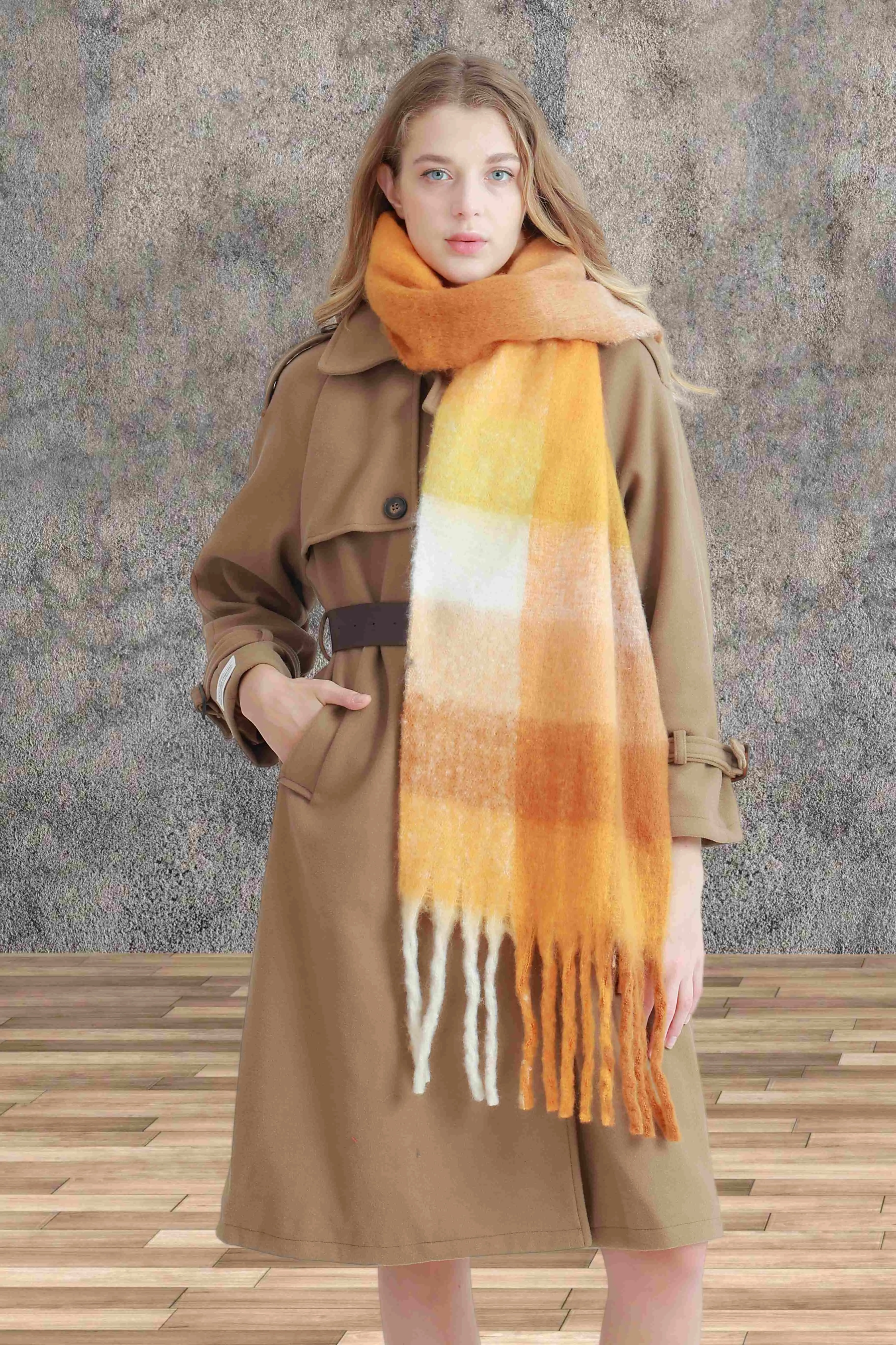 27 Colors-JC023301 Plaid Long Fringe Cozy Fuzzy Scarf