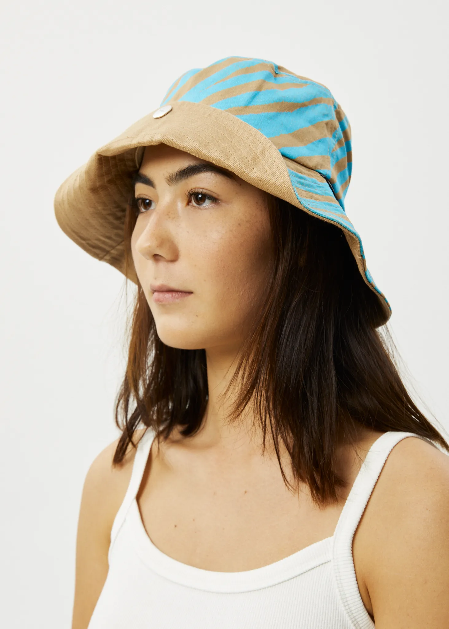 AFENDS Unisex Adi - Wide Brim Bucket Hat - Blue Stripe