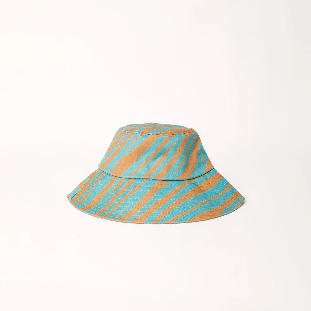 AFENDS Unisex Adi - Wide Brim Bucket Hat - Blue Stripe