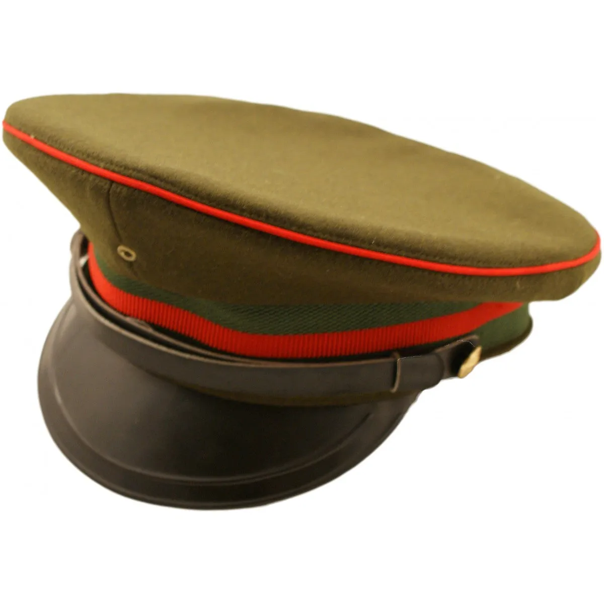 Army Green Military Peaked Cap with Red Trim