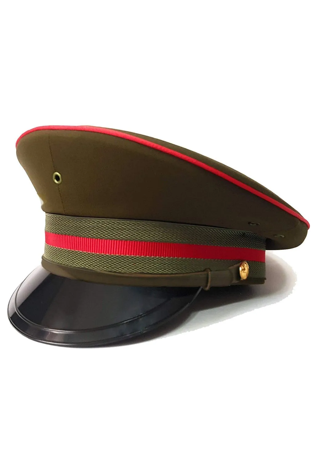 Army Green Military Peaked Cap with Red Trim