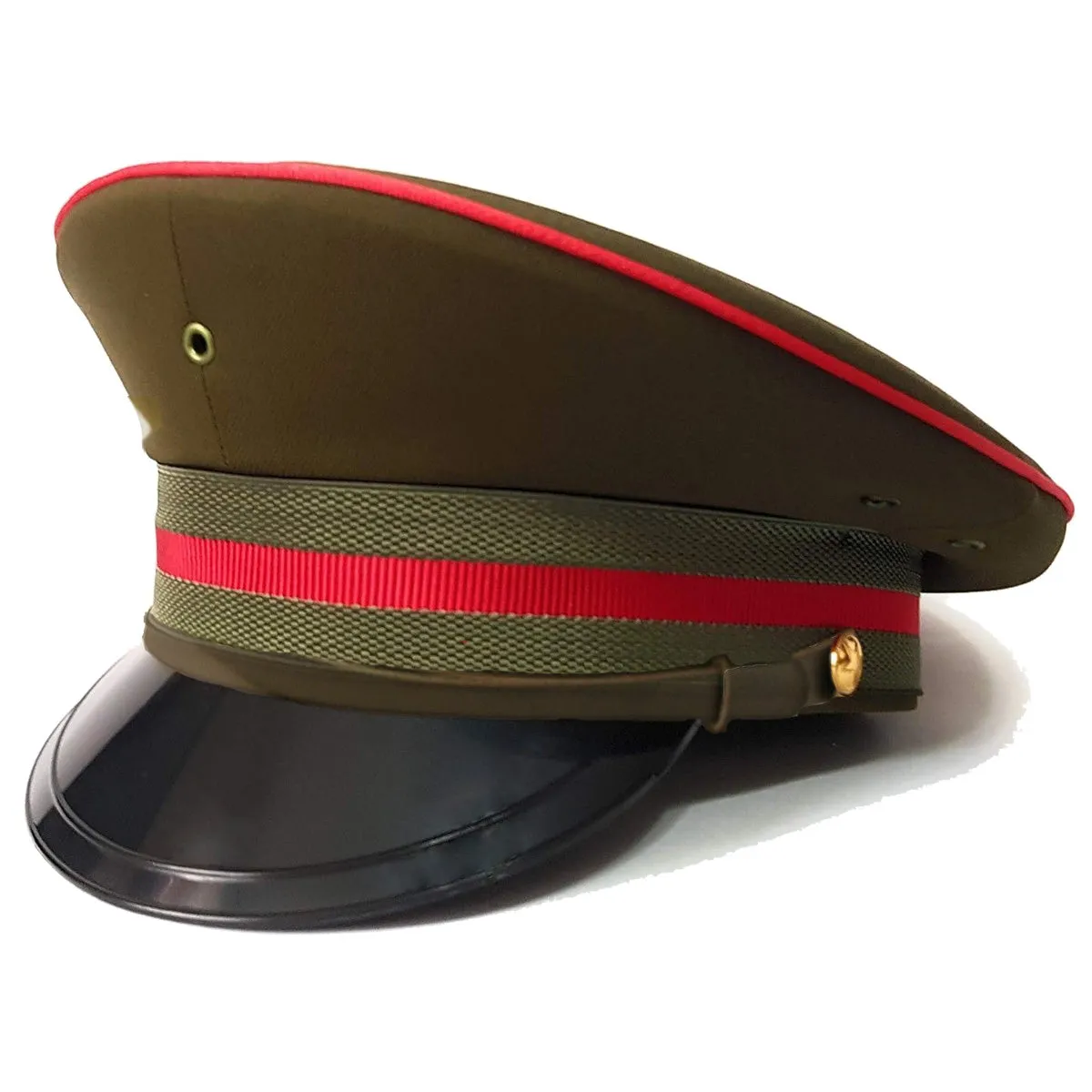 Army Green Military Peaked Cap with Red Trim