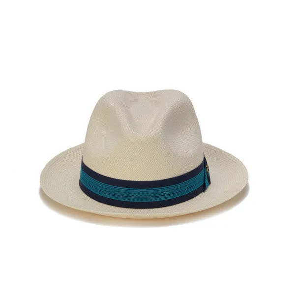 Austral Hats - White Panama Hat with Dark and Light Blue Band