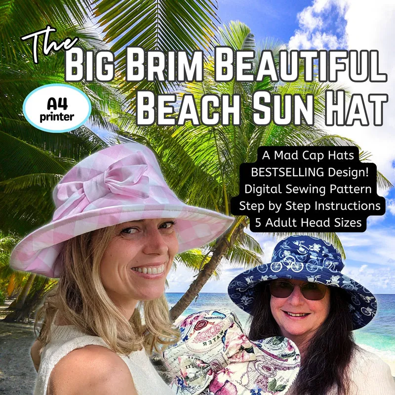 Big Brim Beautiful Beach Sun Hat, sewing pattern and instructions, digital format