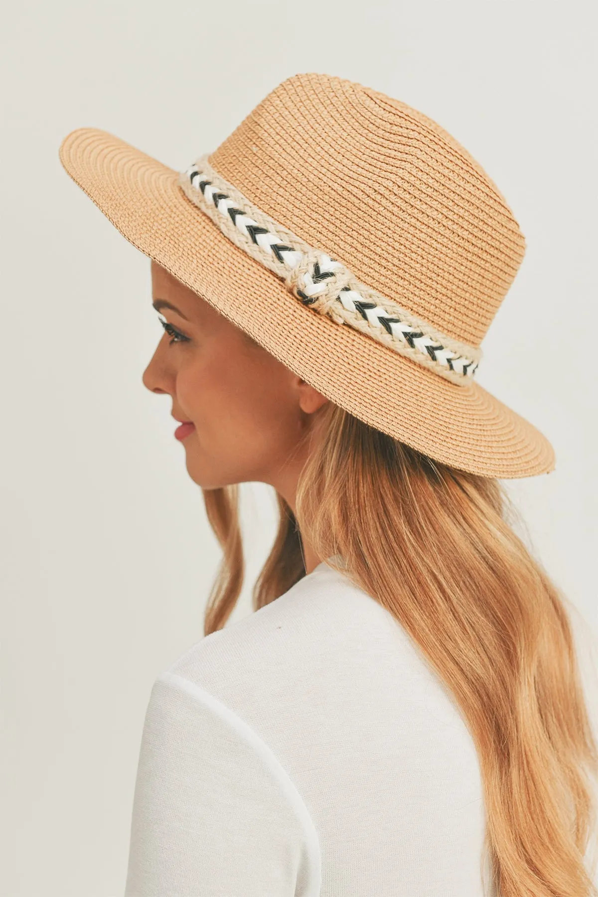 BLACK AND WHITE BRAIDED JUTE BAND PANAMA HAT