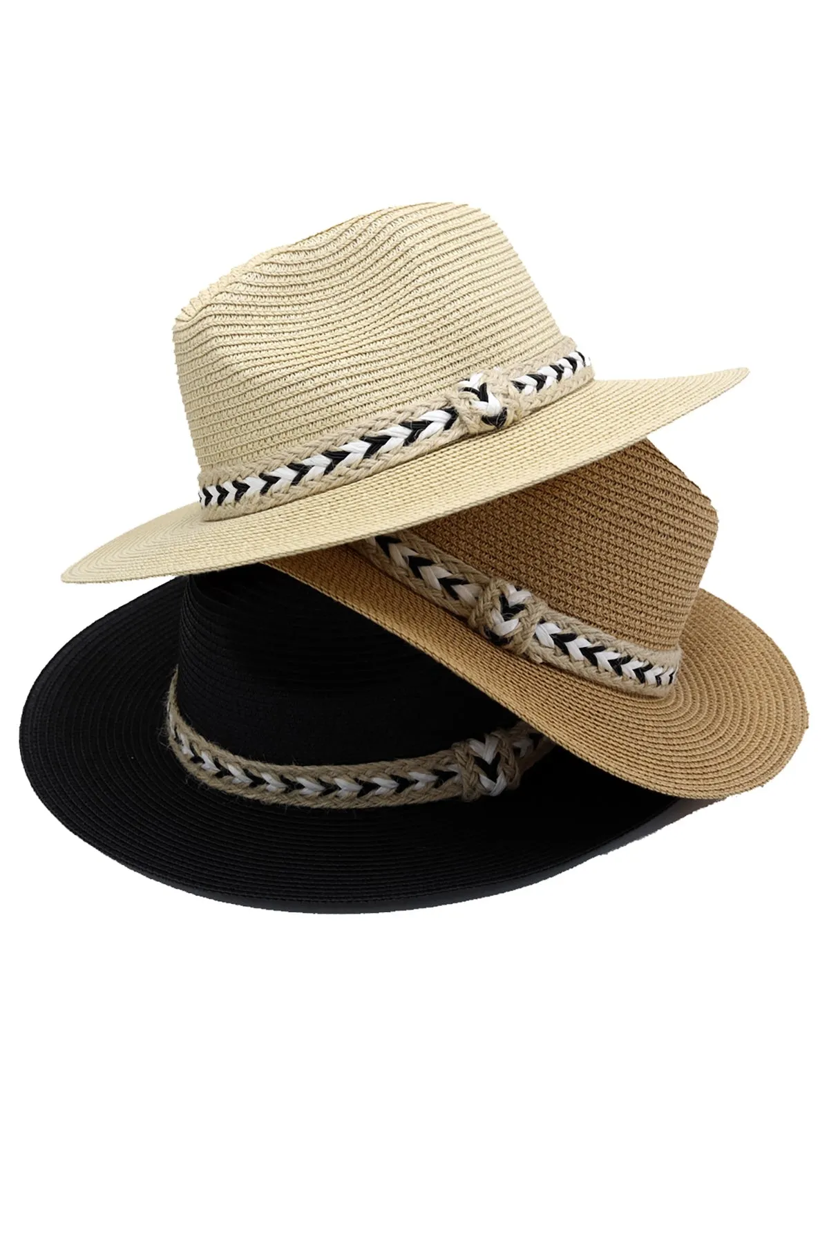 BLACK AND WHITE BRAIDED JUTE BAND PANAMA HAT