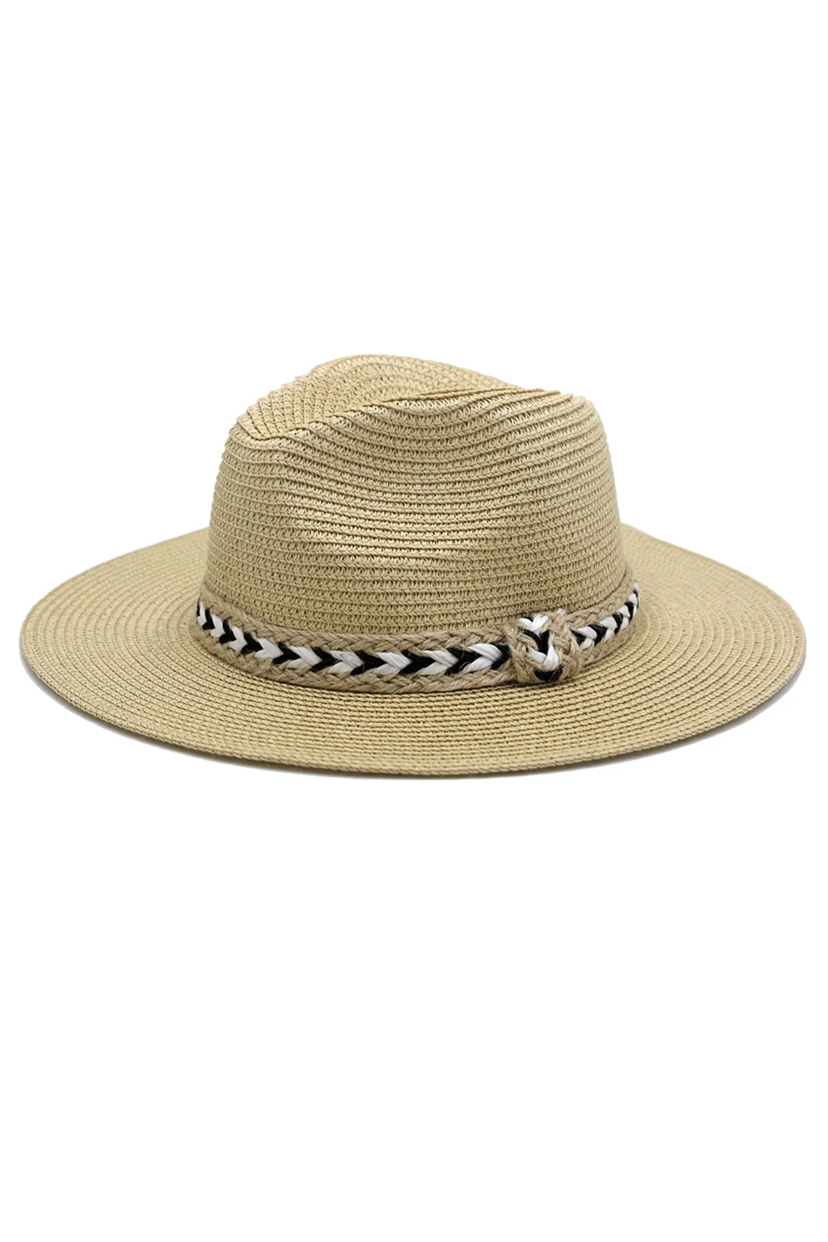 BLACK AND WHITE BRAIDED JUTE BAND PANAMA HAT