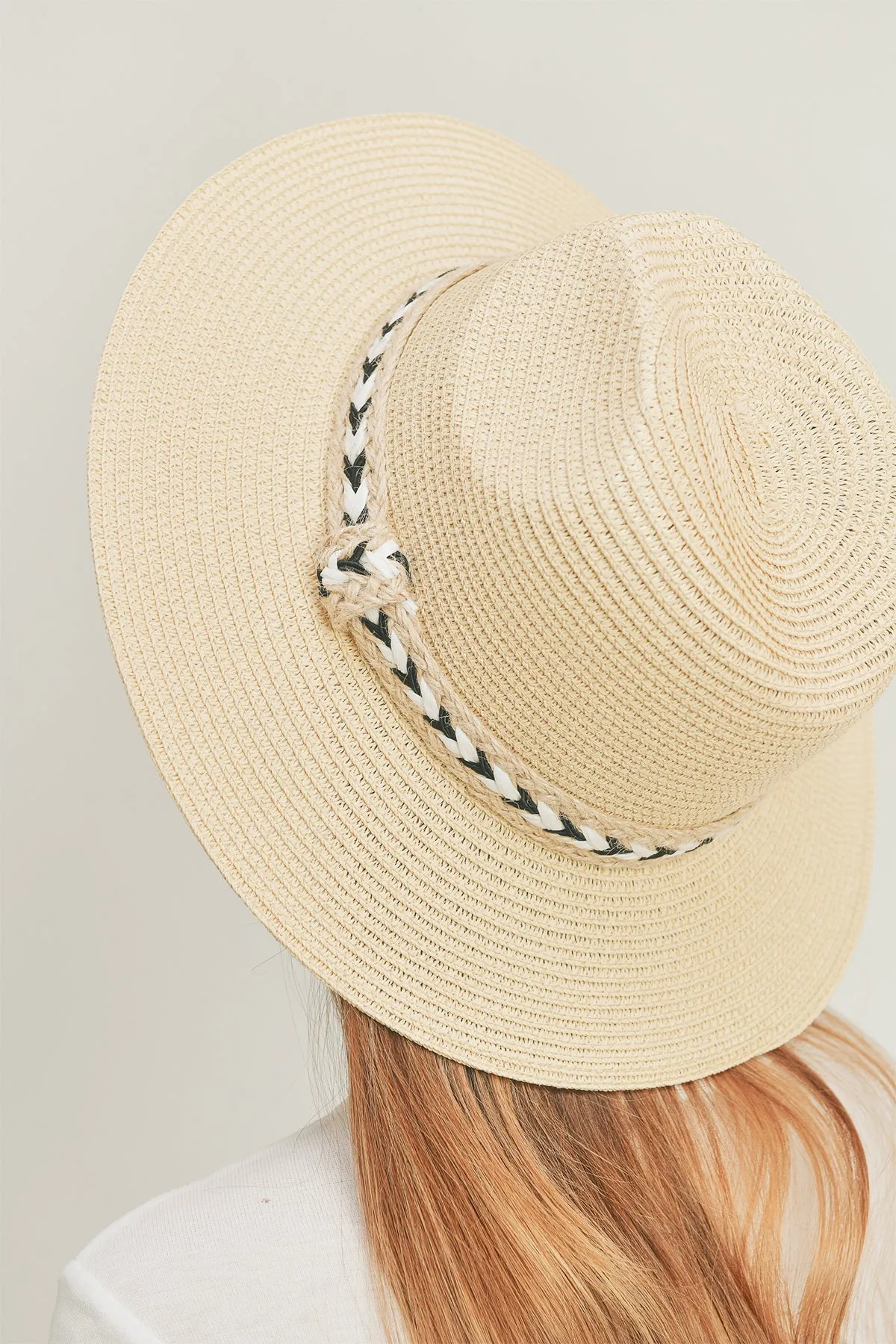 BLACK AND WHITE BRAIDED JUTE BAND PANAMA HAT