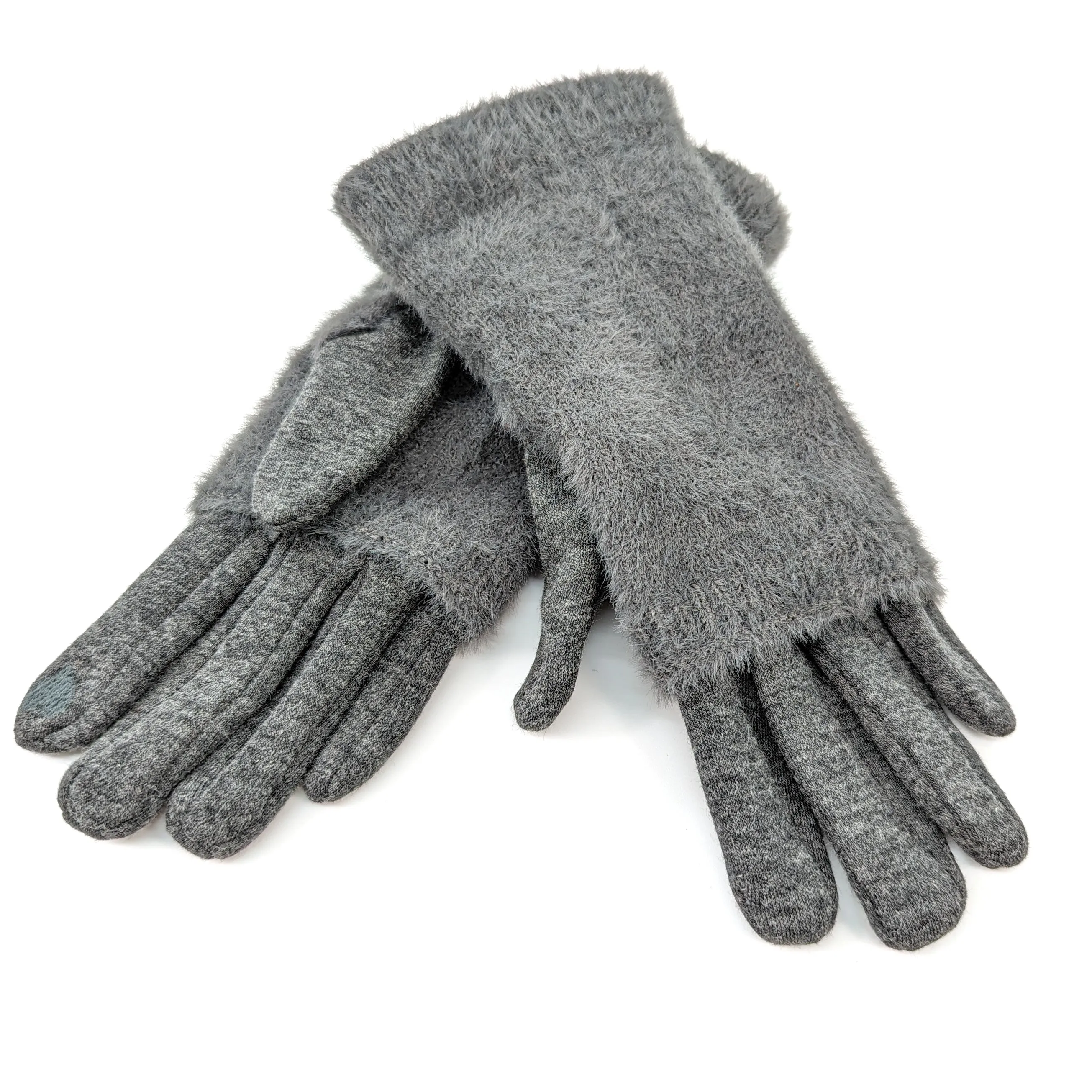 Black Ginger Grey Faux Fur Two in One Gloves - 800-487