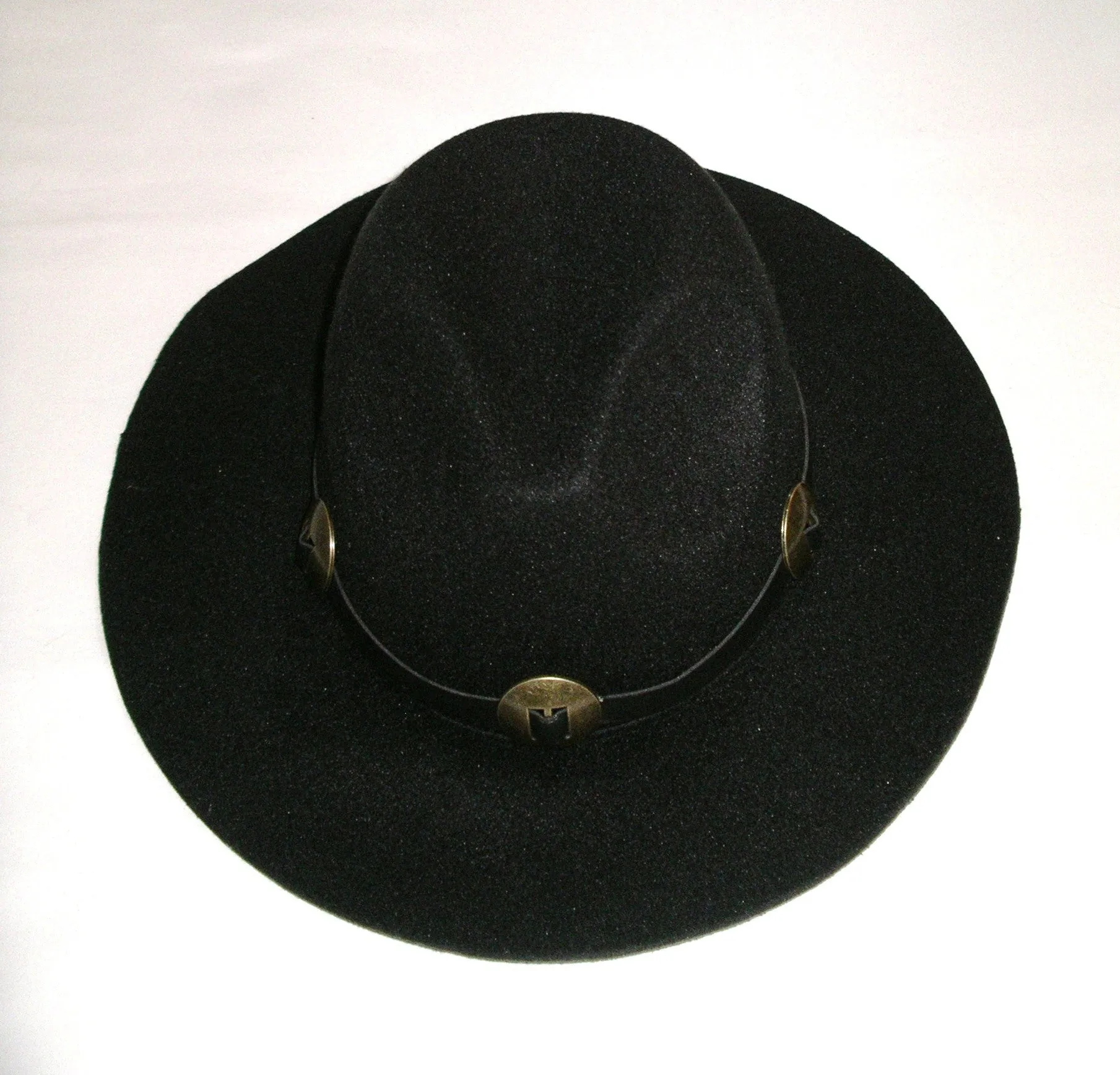 Black Panama Hat Brass Conchos Wide Brim Fedora Boho Gypsy Cap Felt Festival Favorite Southwestern Free Spirited People Style