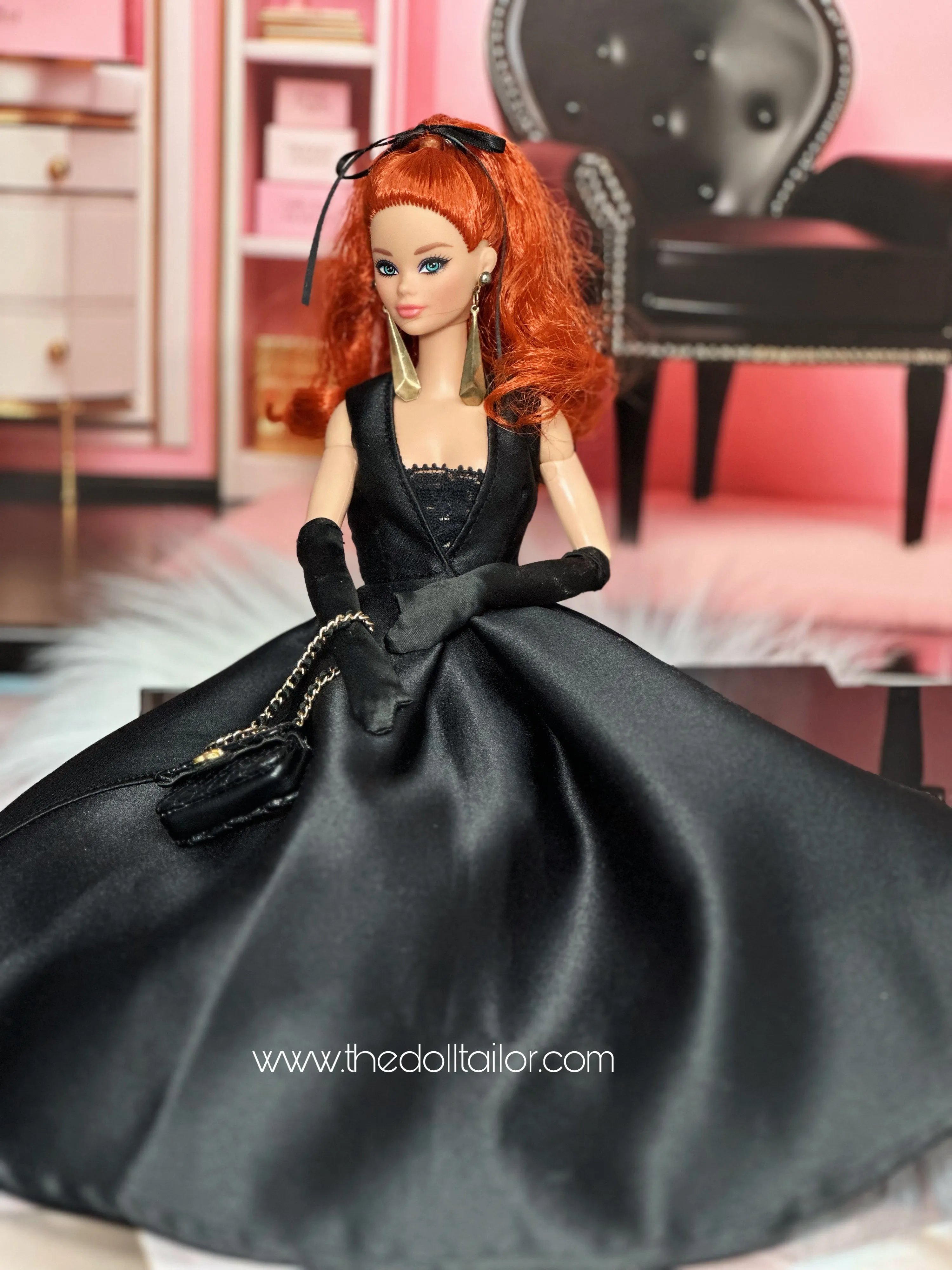 Black satin gown for barbie doll