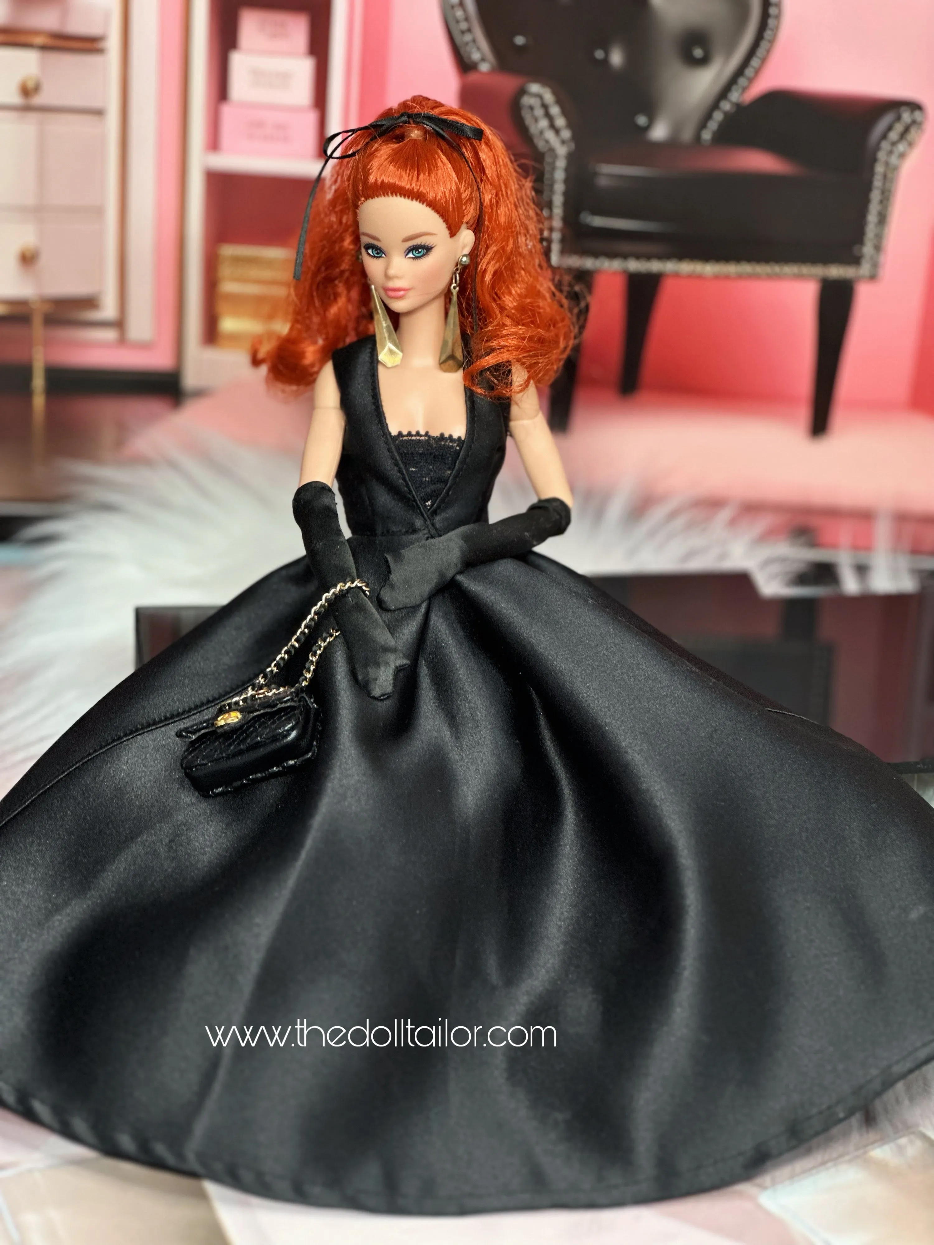 Black satin gown for barbie doll