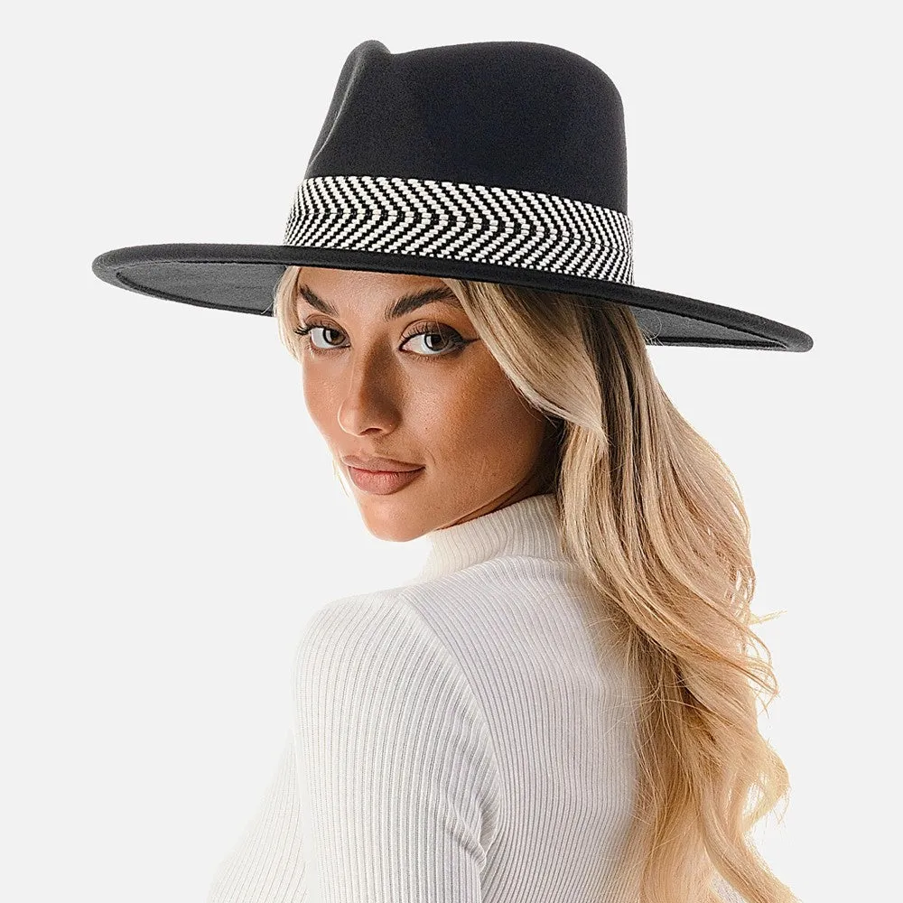 Black Wide Brim Panama Hat Woven Band