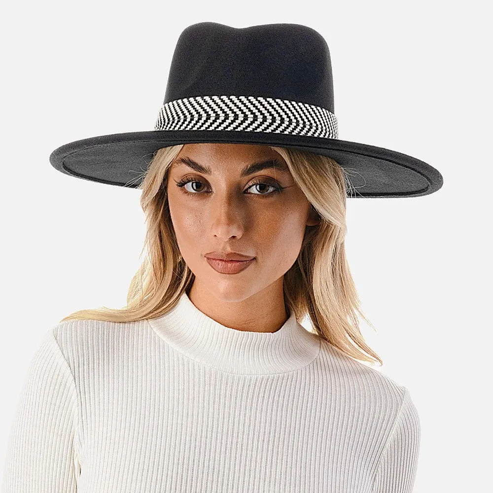 Black Wide Brim Panama Hat Woven Band