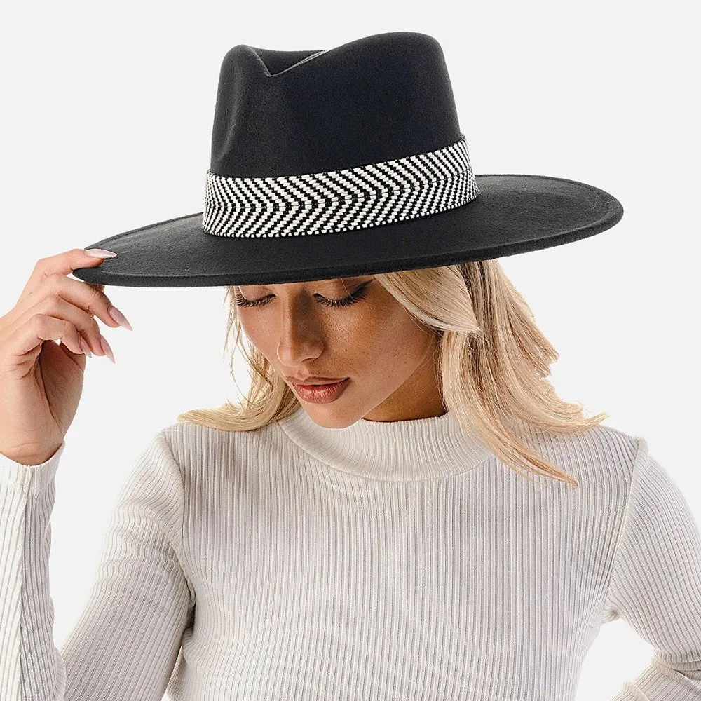 Black Wide Brim Panama Hat Woven Band