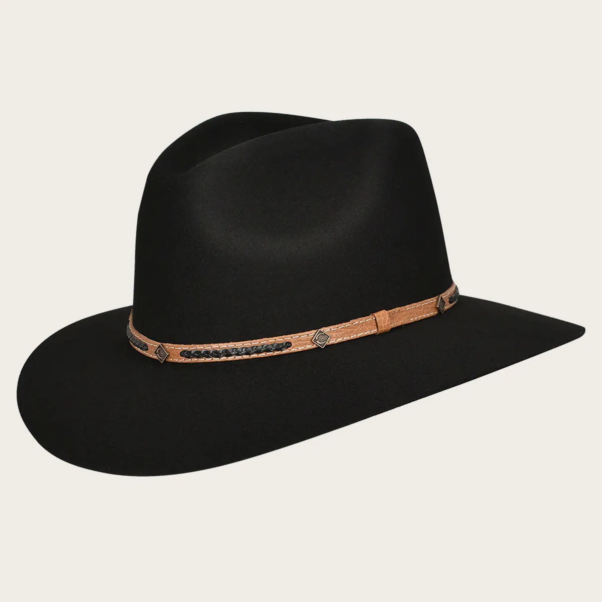 Black Wool Hat With Decorated Belt