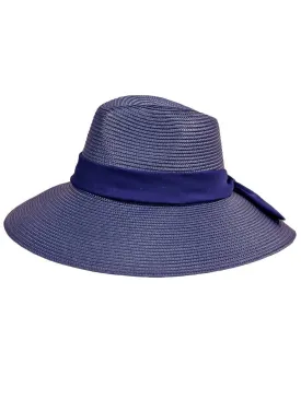 Blue Wide Brim Sun Hat With Satin Bow