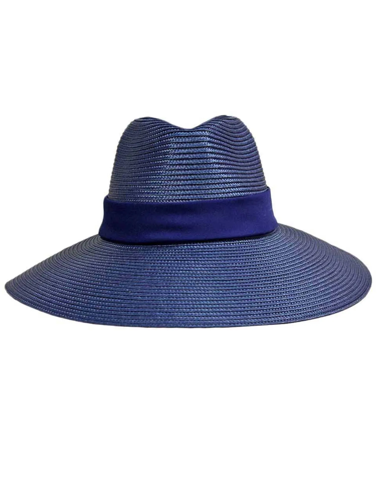 Blue Wide Brim Sun Hat With Satin Bow