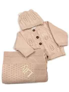 Blush pointelle  leaf knit baby gift set * monogramming available