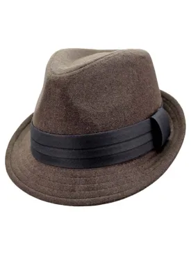 Brown Wool Felt Fedora Hat Trimmed With Hatband