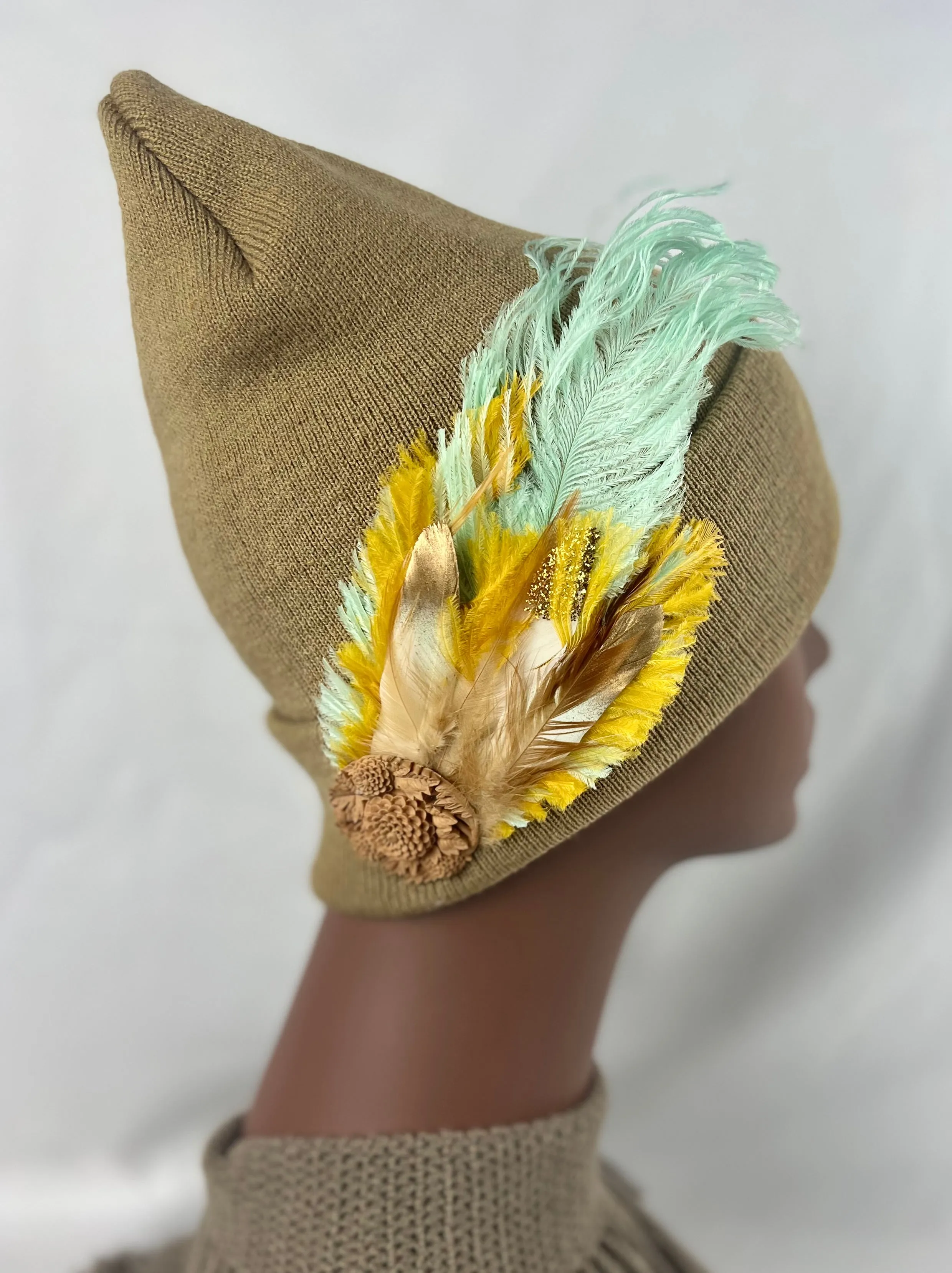 CAMEL COLLECTION - Embellished Feathered & Vintage Jeweled Knit Hats