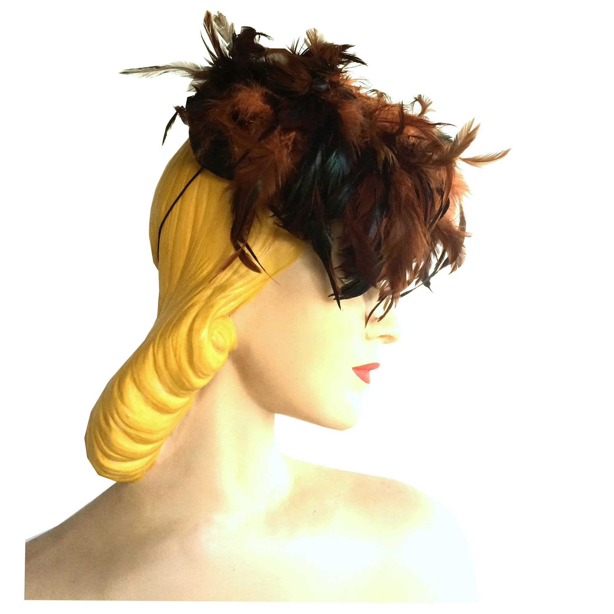 Cinnamon Feather Topped Autumn Tilt Hat circa 1940s