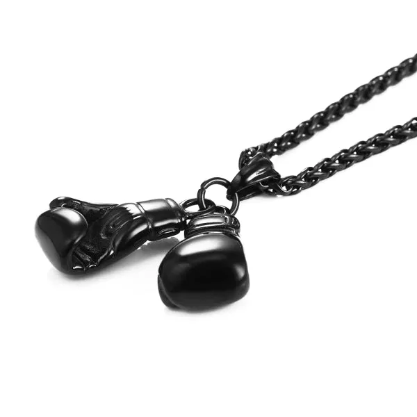 Classy Men Black Boxing Gloves Pendant Necklace