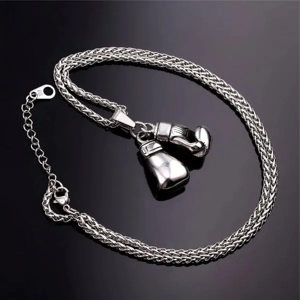 Classy Men Silver Boxing Gloves Pendant Necklace