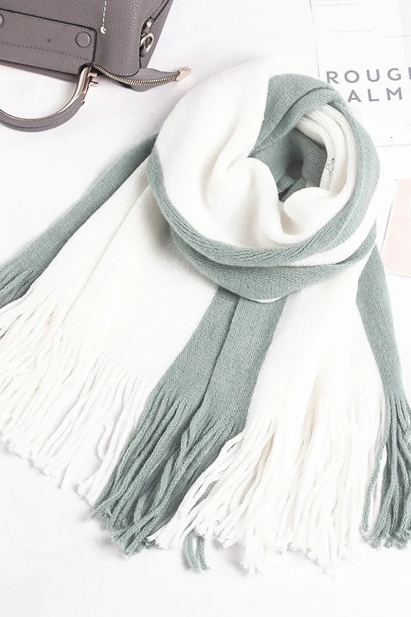 COLOR BLOCK TASSEL DETAILED WARM SCARF