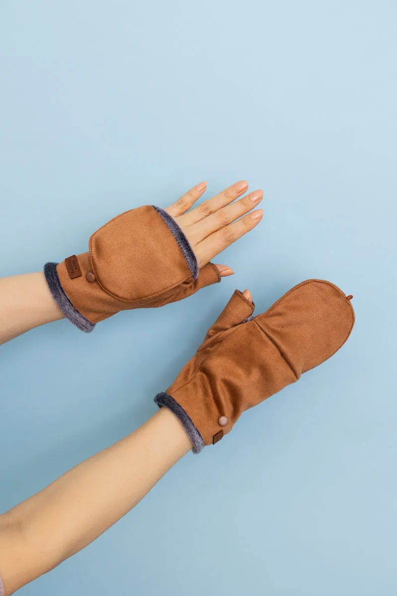 Convertible Faux Suede Fingerless Mittens