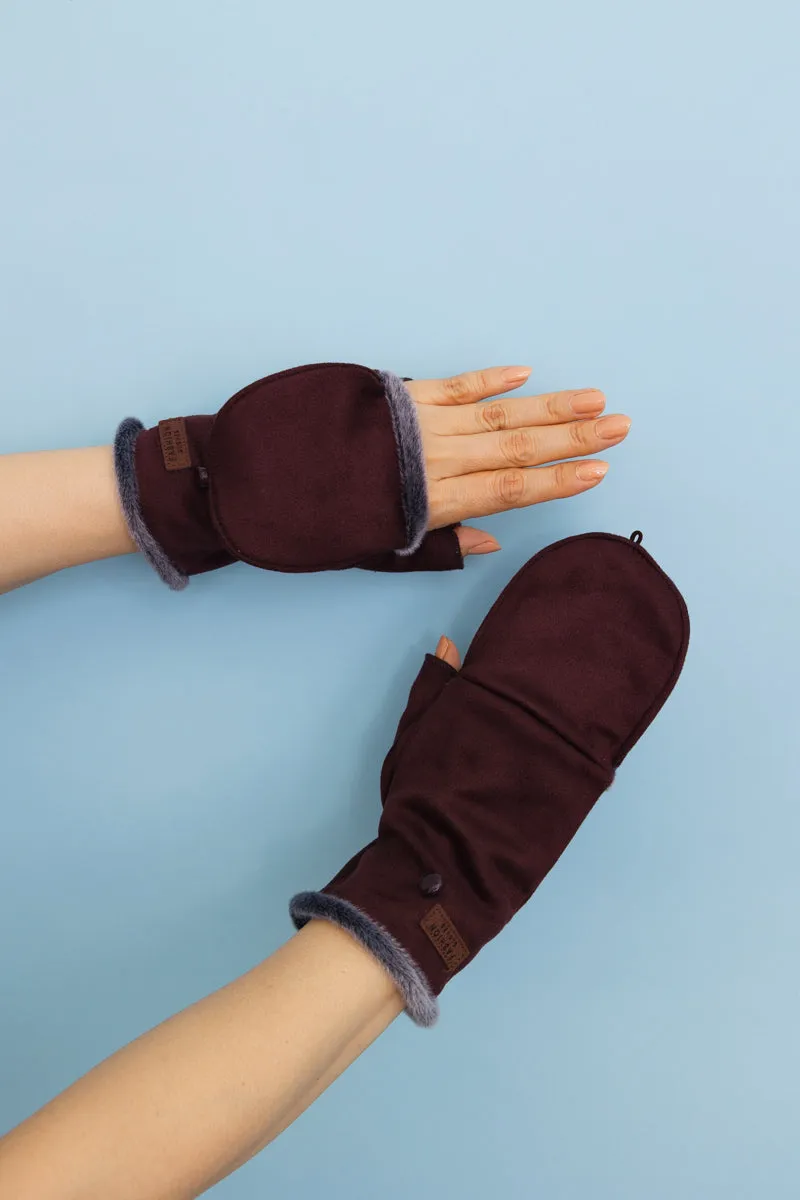 Convertible Faux Suede Fingerless Mittens