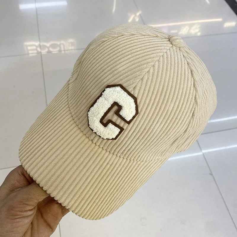 Corduroy peaked hat visor baseball cap