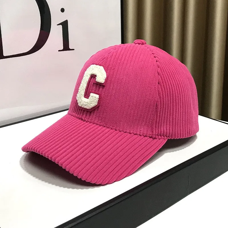 Corduroy peaked hat visor baseball cap