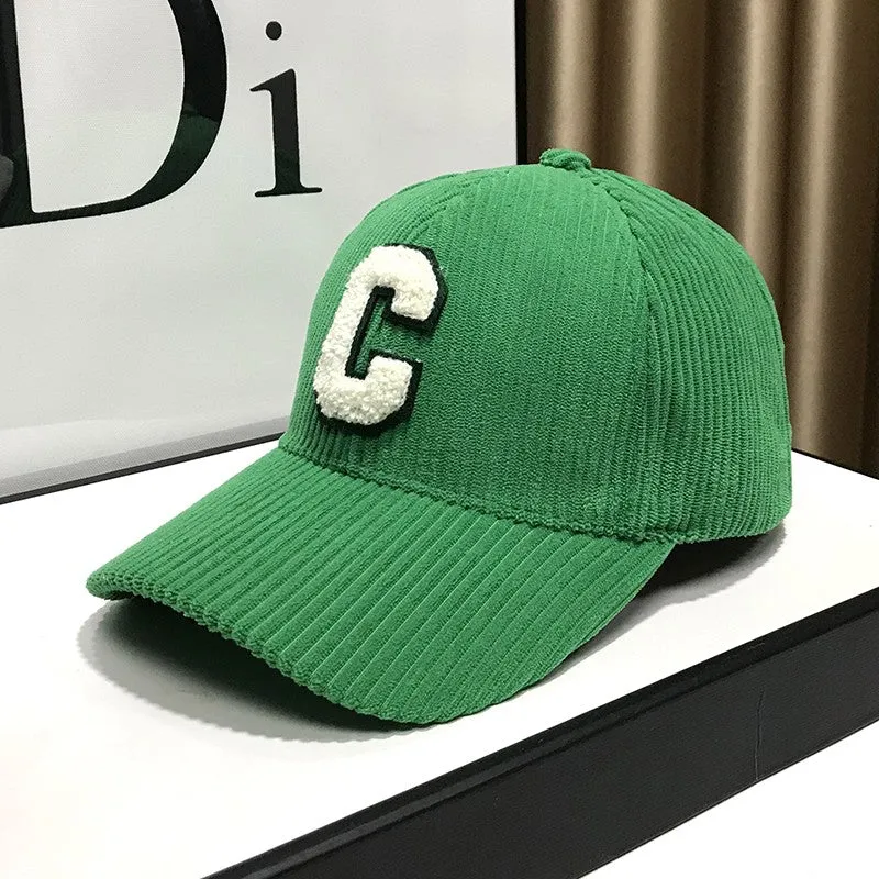 Corduroy peaked hat visor baseball cap