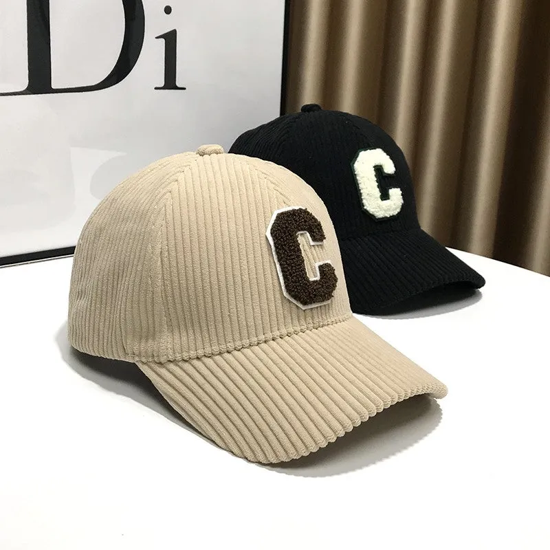 Corduroy peaked hat visor baseball cap