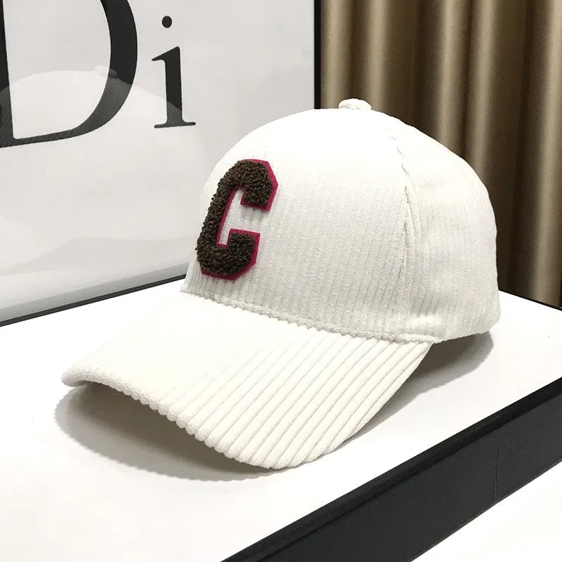 Corduroy peaked hat visor baseball cap