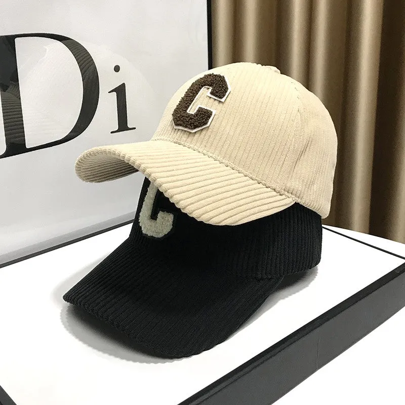 Corduroy peaked hat visor baseball cap