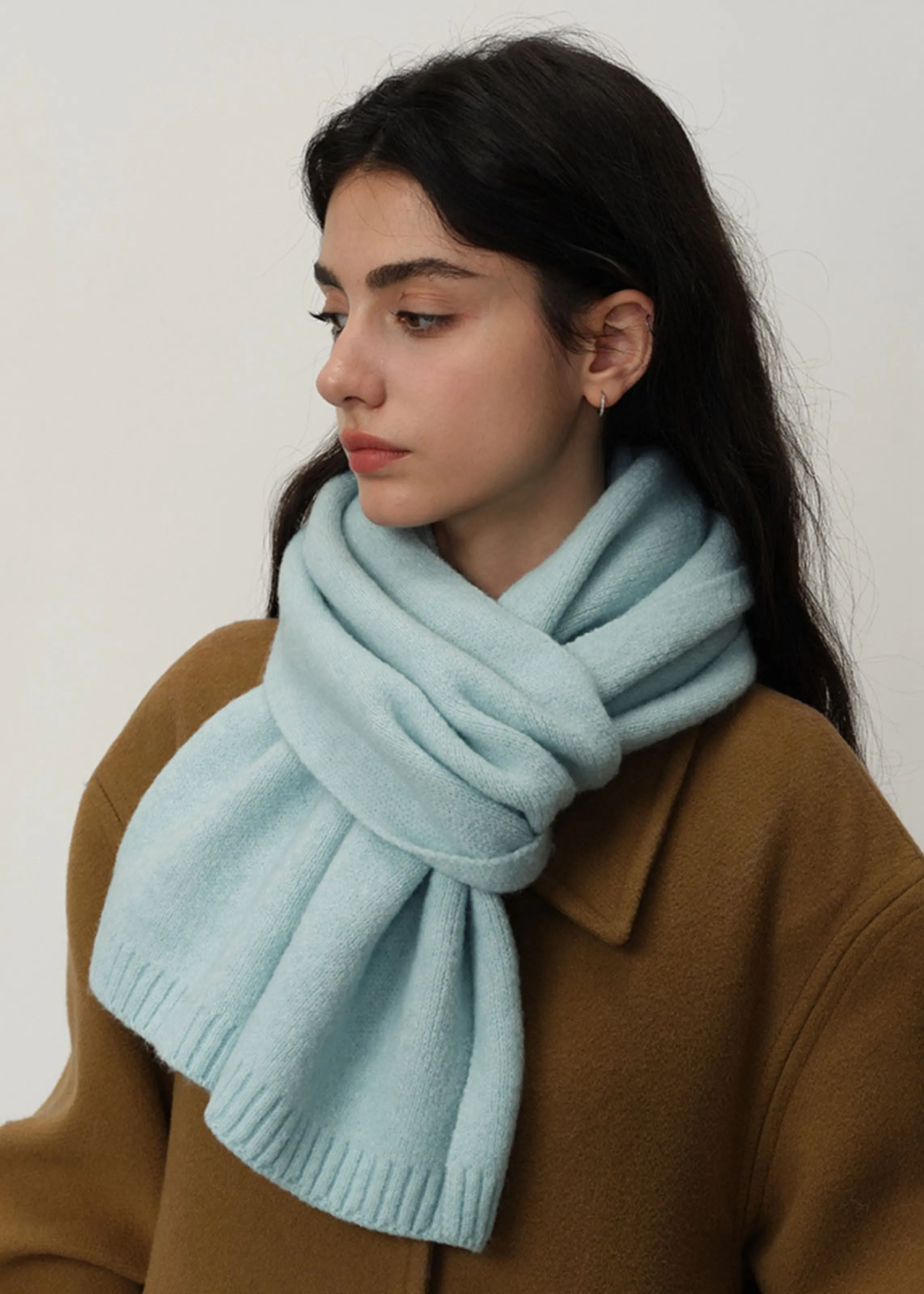 Cotton Blend Rib Knit Scarf