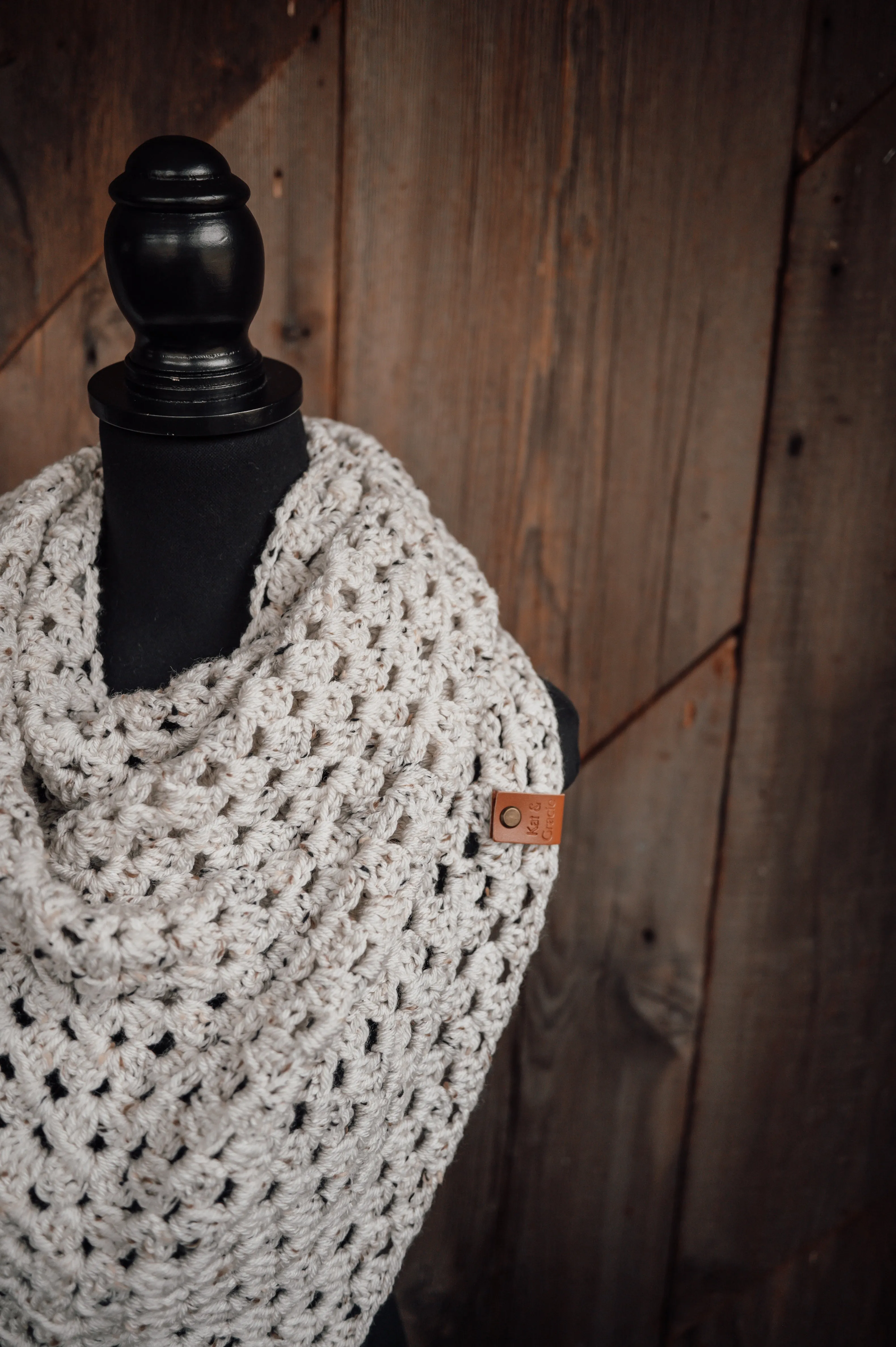 Cozy Crocheted Triangle Scarf - Ivory Tweed