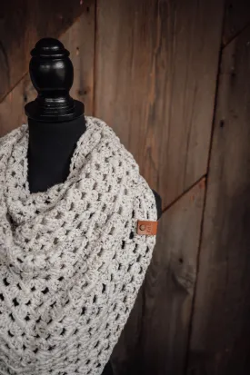 Cozy Crocheted Triangle Scarf - Ivory Tweed