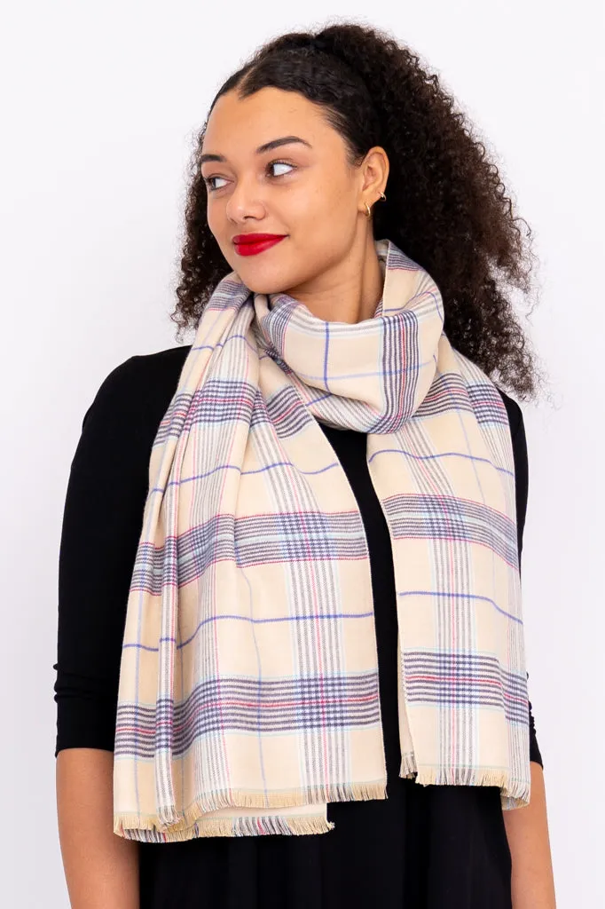 Cozy Scarf, Beige Tartan