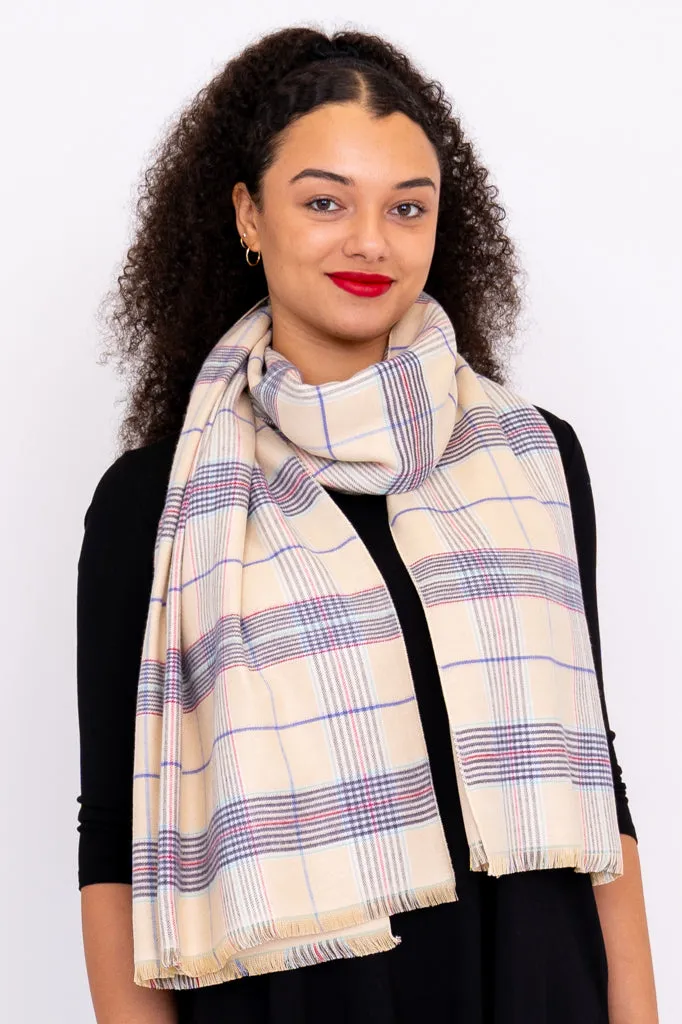 Cozy Scarf, Beige Tartan